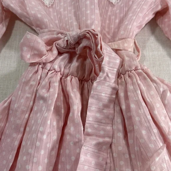 Vtg Kim Originals Dress Girls Prairie 12 Polka Dot Lace Collar Farmcore Cottagec - Picture 5 of 14